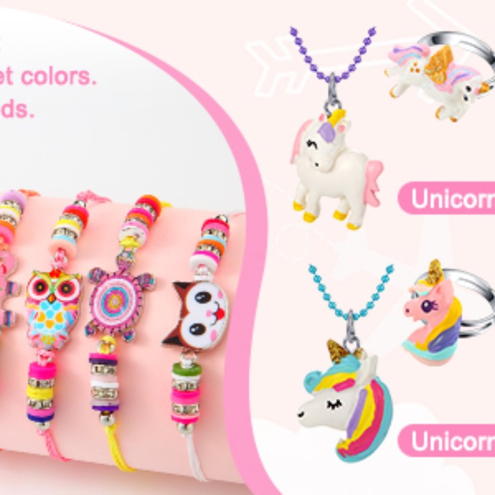 NEW 24 Pcs Little Girl Jewelry Kids Unicorn Necklace Cute Woven Bracelet, Ring - Picture 3 of 5
